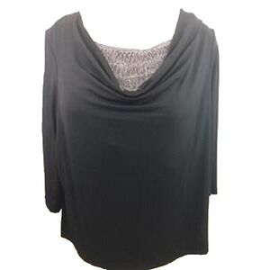 Susan Graver Womens Top Drape Neck Black Liquid Knit 3/4 Embellish Travel‎ 3X